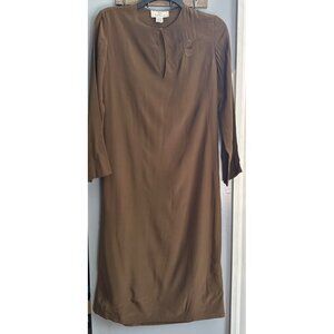Soo Yung Lee 100% Silk Midi Dress Women’s Size 4 Dark Olive Green Quarter Sleeve